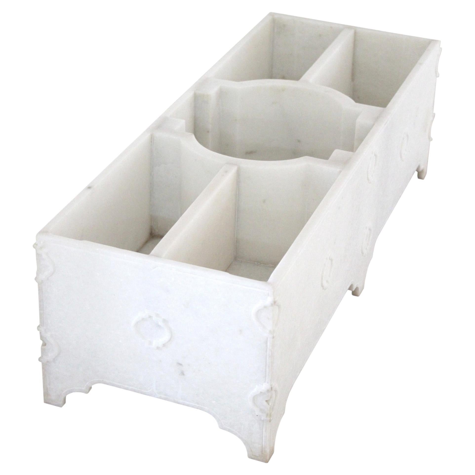 White Marble Planter, Hand-Carved Botanical Relief For Sale