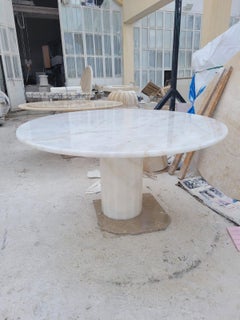 White Marble Round Dining Table with Hexagon Base