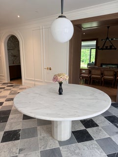 White Marble Round Dining Table with Hexagon Base