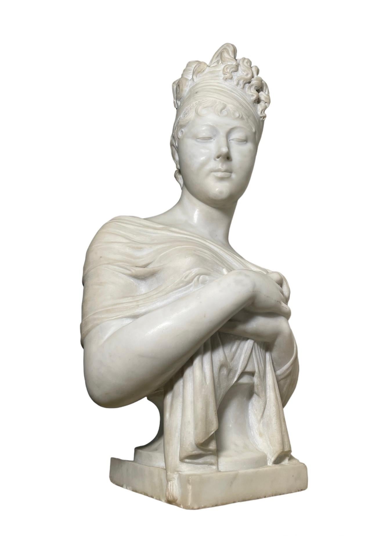 Marbre Sculpture/Buste de Madame Recamier en marbre blanc  en vente