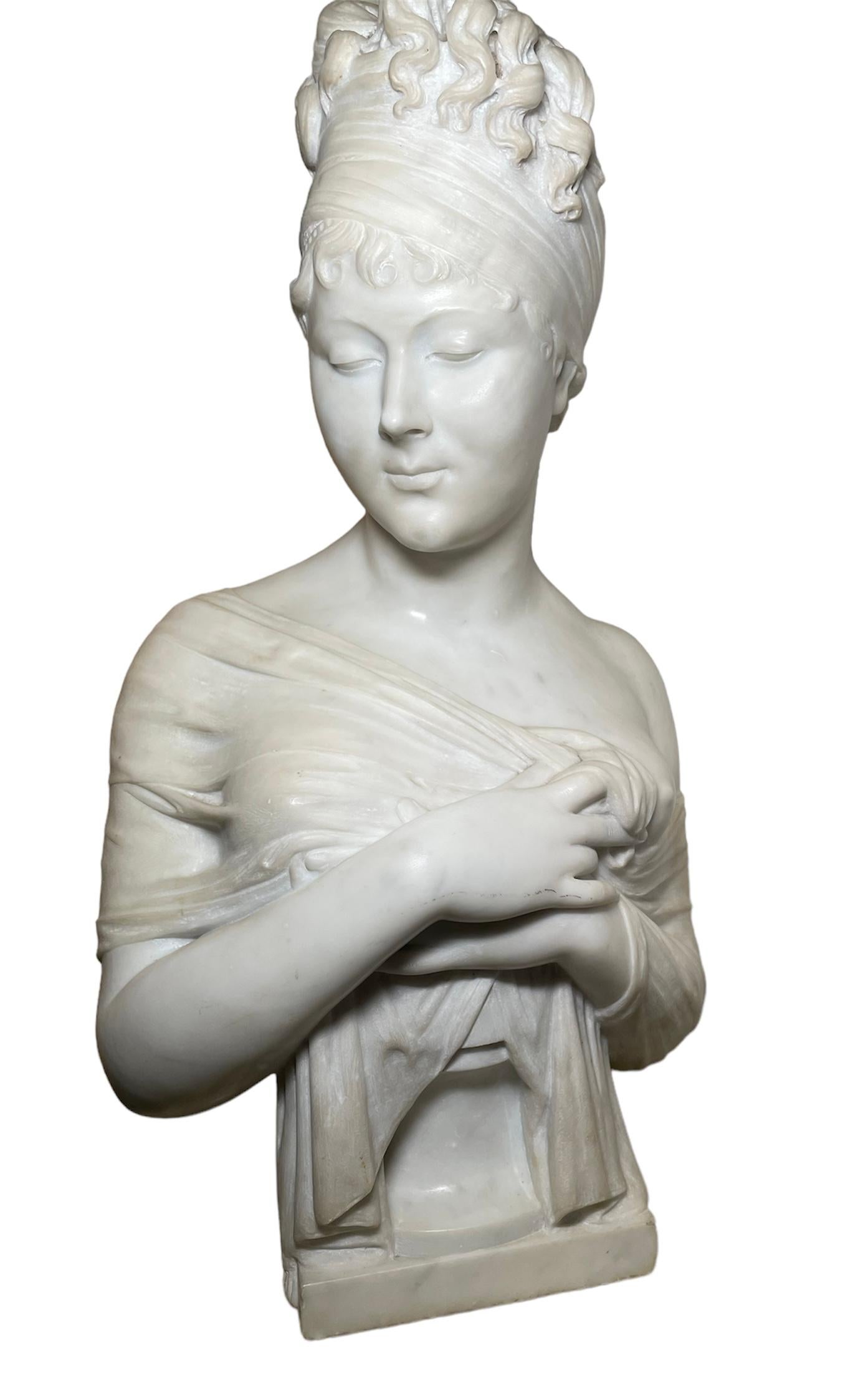 Sculpture/Buste de Madame Recamier en marbre blanc  en vente 5