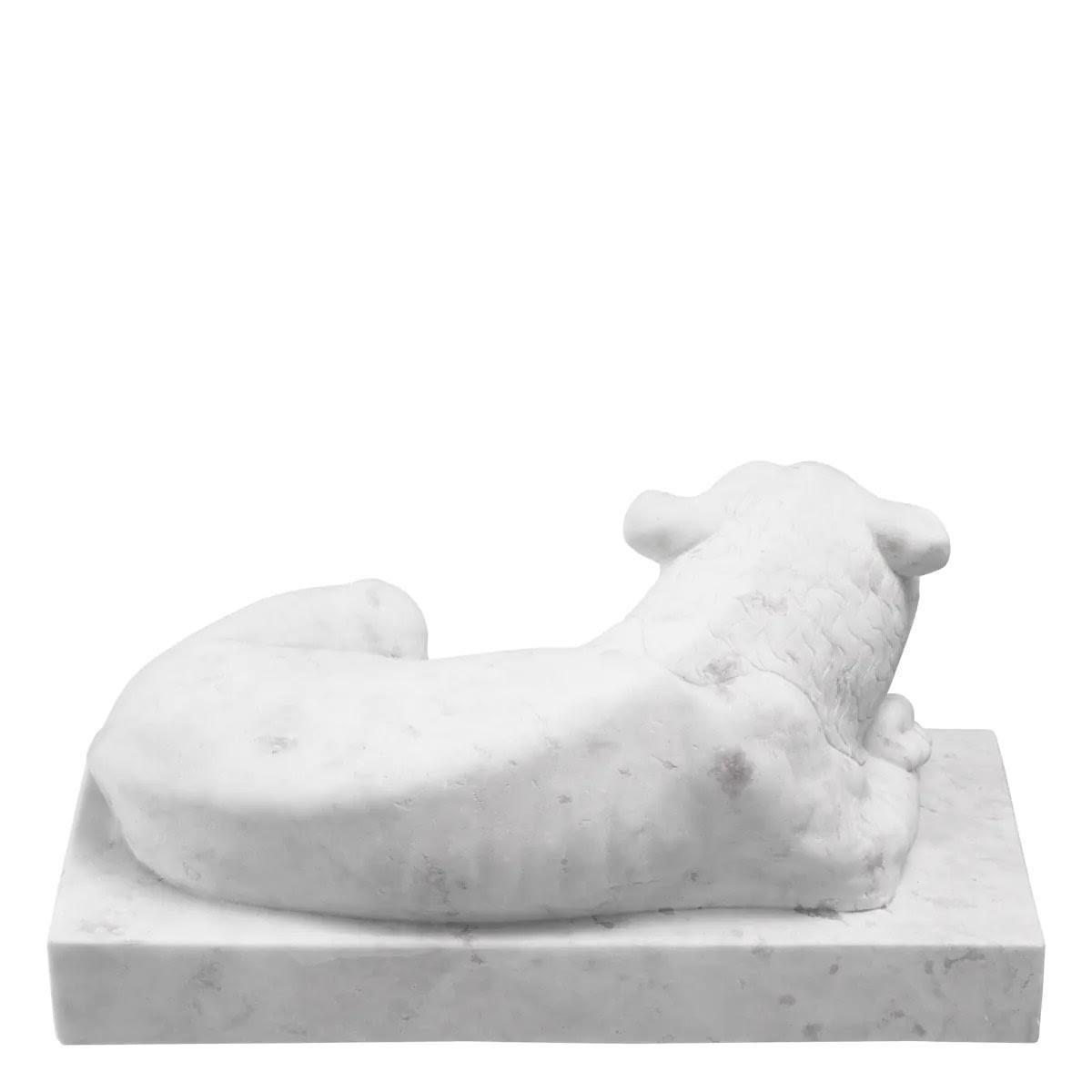 French White Marble Sculpture of a Reclining Lion in the Taste of Ancient Egypt. For Sale
