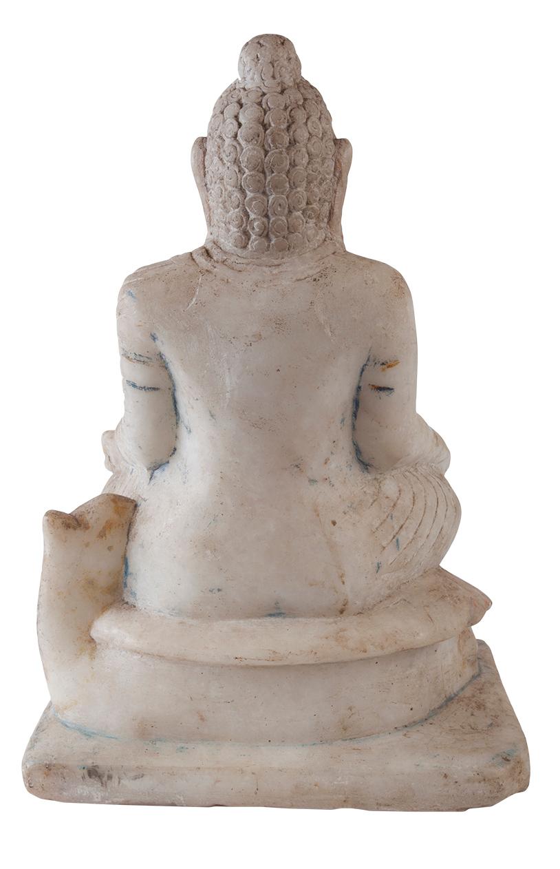 Southeast Asian White Marble Sitting Buddha, Mid 1900s