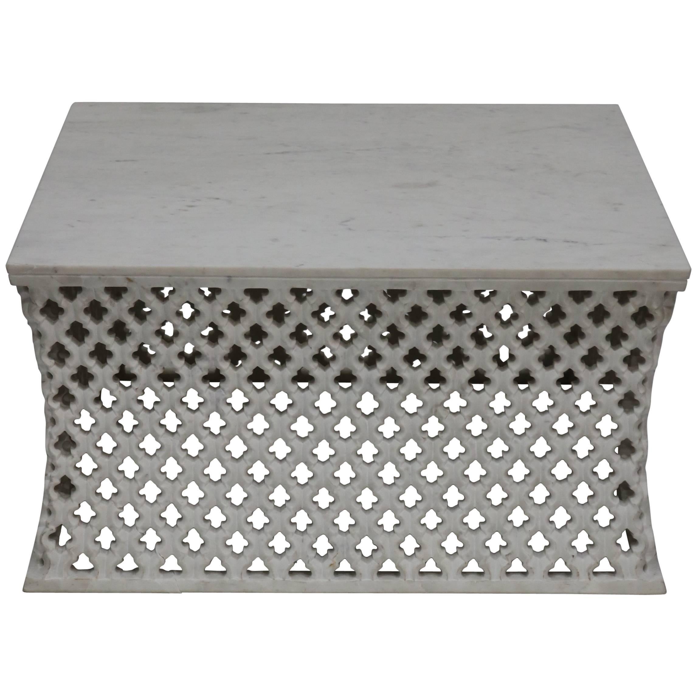 White Marble Square Jali Cocktail Table For Sale