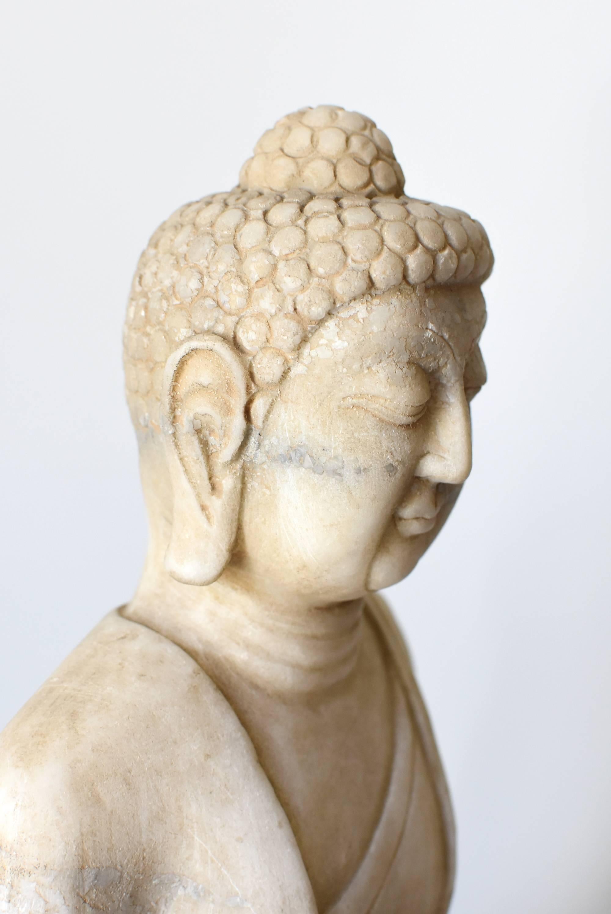 20th Century White Marble Stone Buddha Statue, Hand-Carved