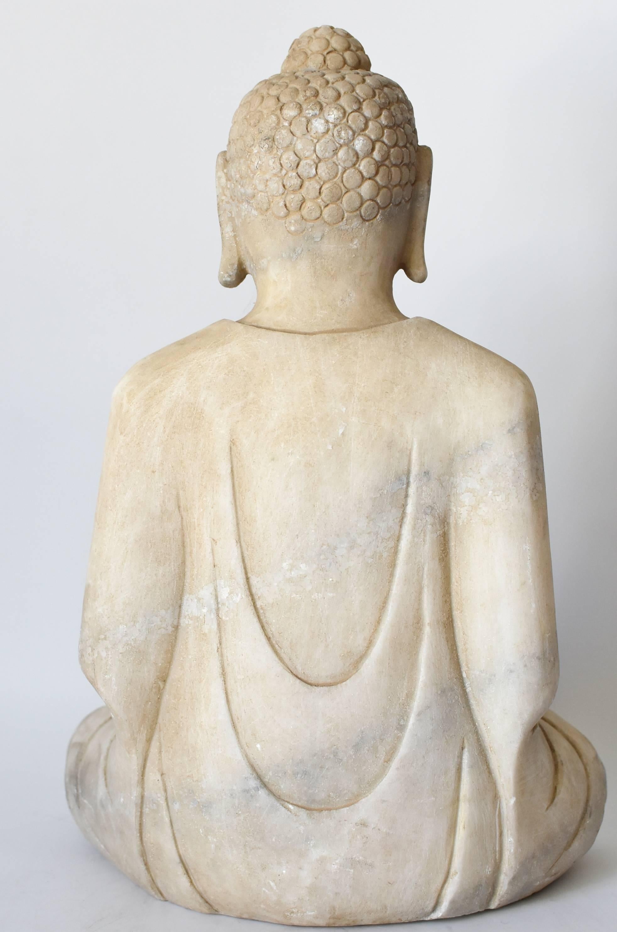 White Marble Stone Buddha Statue, Hand-Carved 1