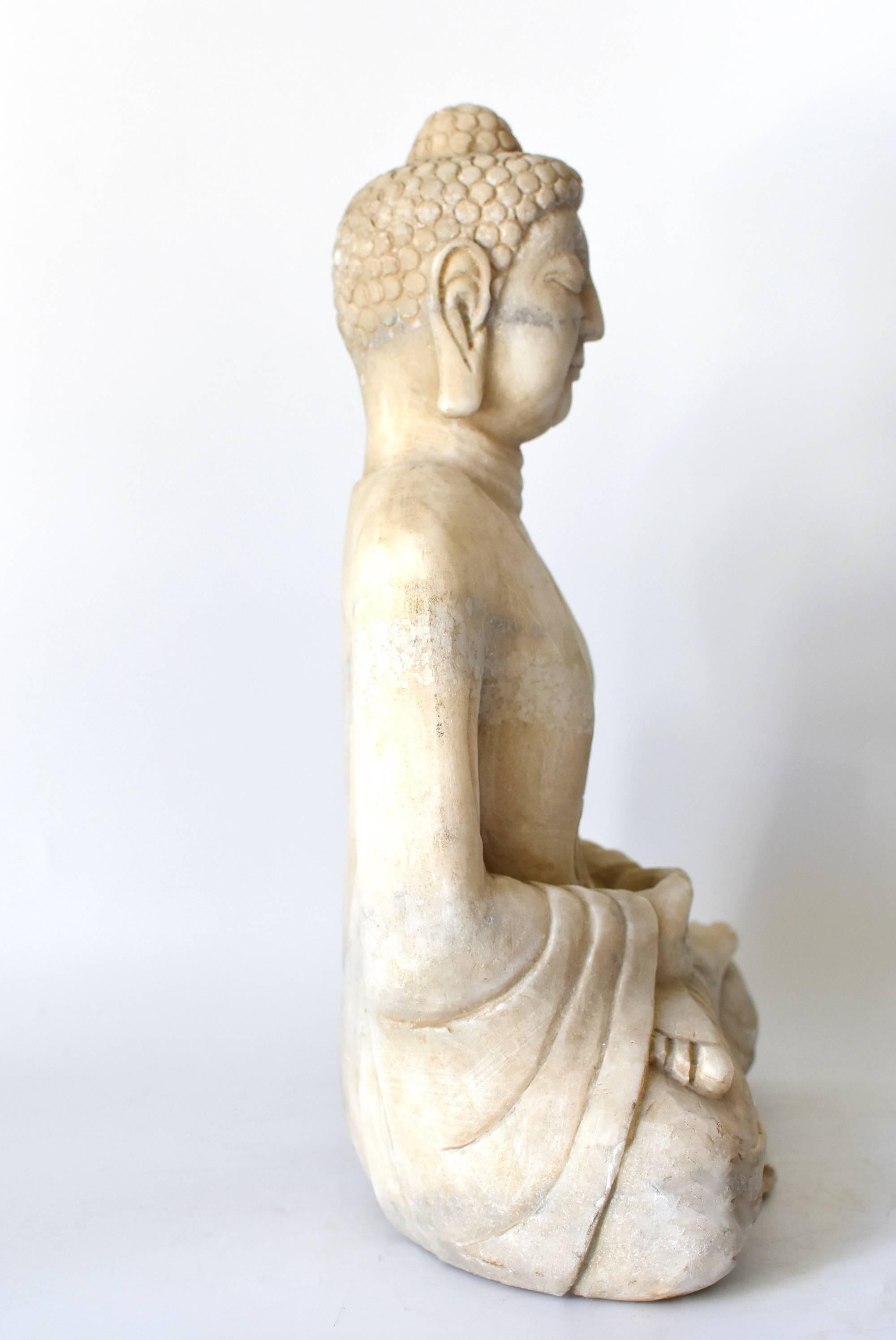 White Marble Stone Buddha Statue, Hand-Carved 2