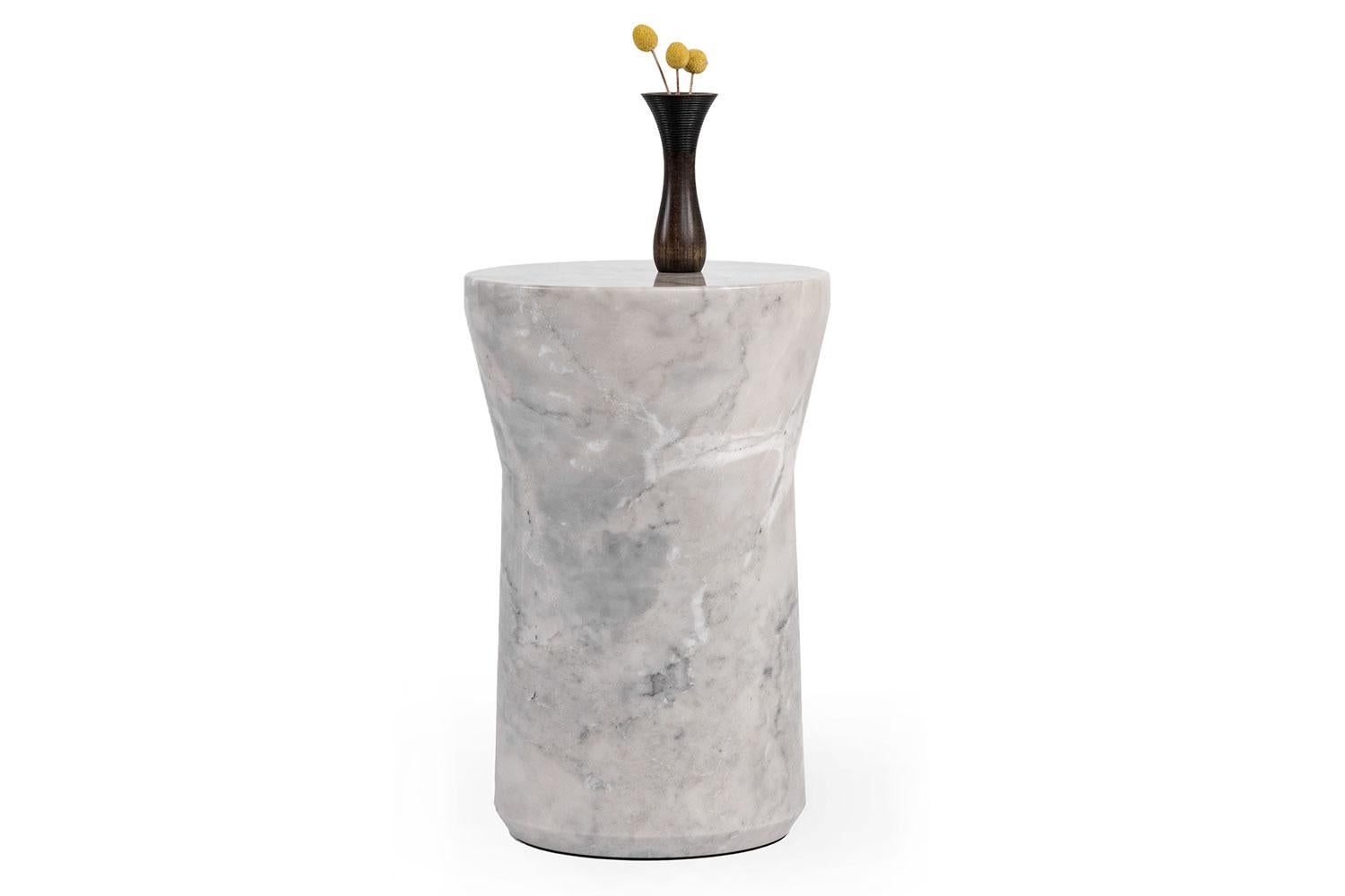 Organic Modern White Marble Stone Side Table, Gilles Caffier For Sale