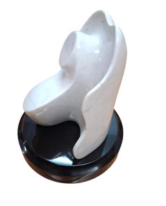 White Marble Tabletop Sculpture on Black Granite Base by Easton