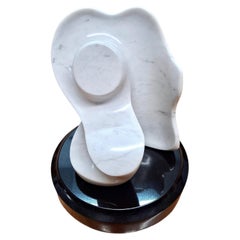 White Marble Tabletop Sculpture on Black Granite Base by Easton
