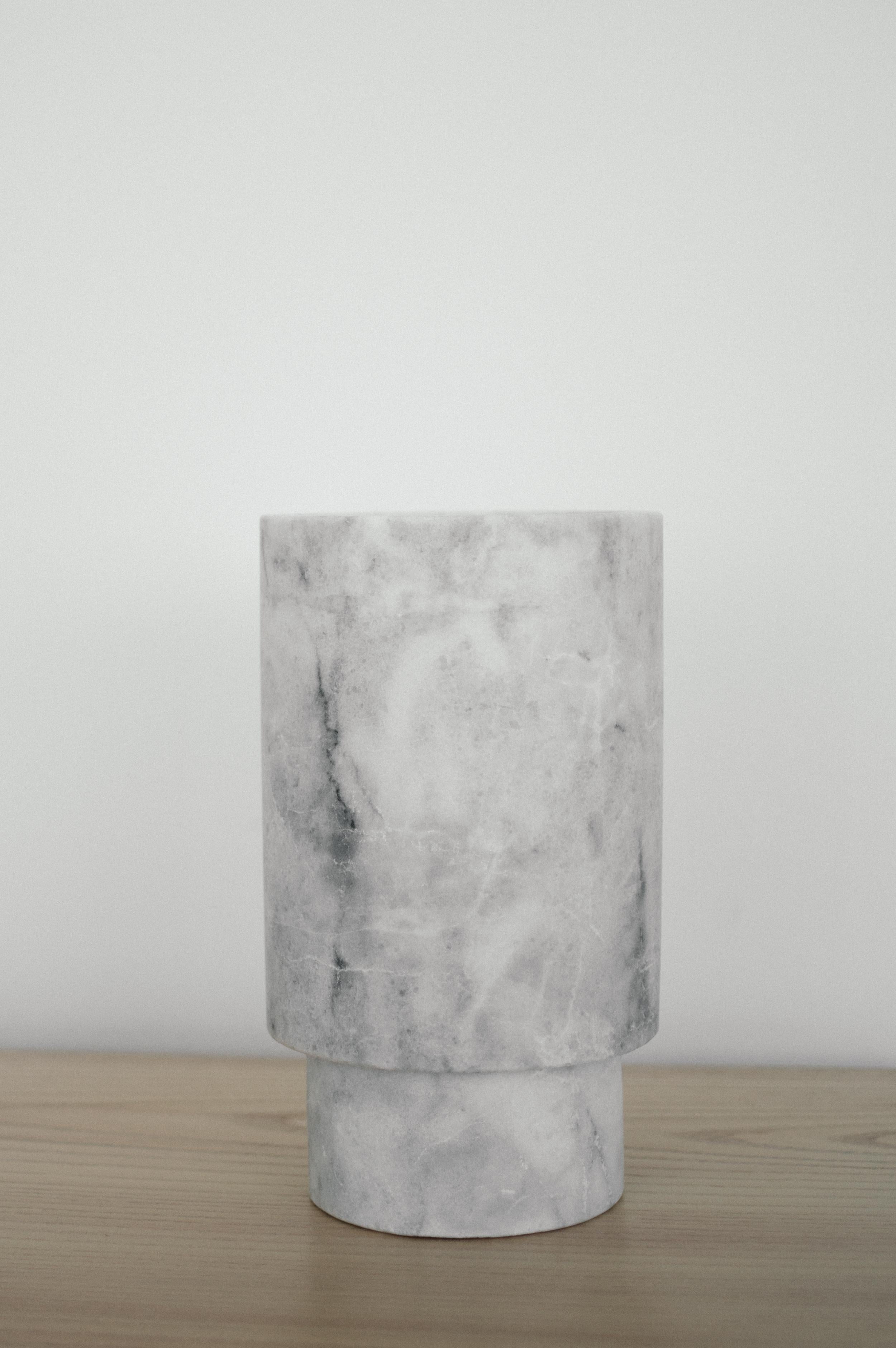 Modern White Marble Tall Pedestal Cylinder For Sale