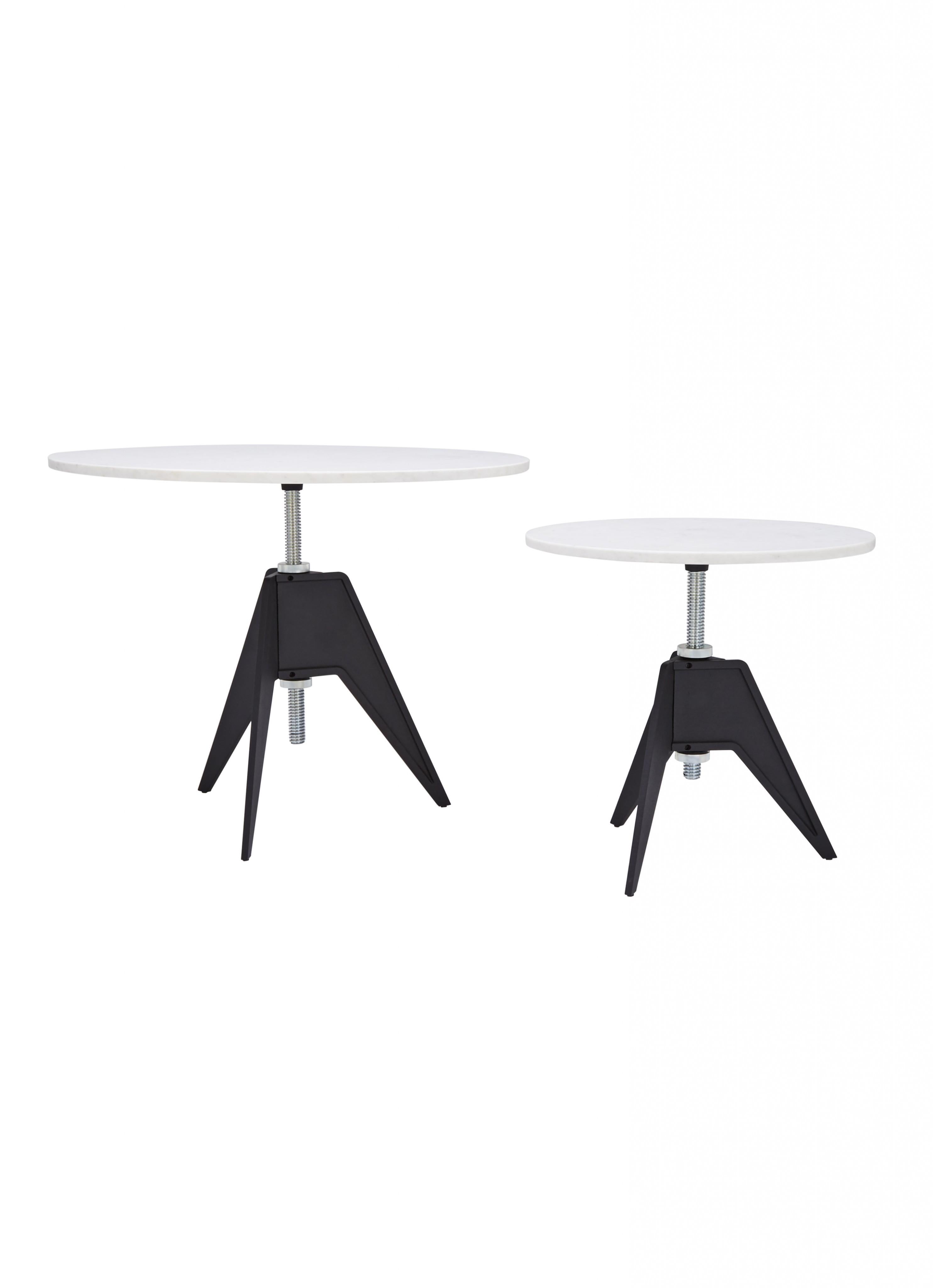 Chinese White Marble-Top Adjustable Height Screw Cafe Table,  900mm top For Sale