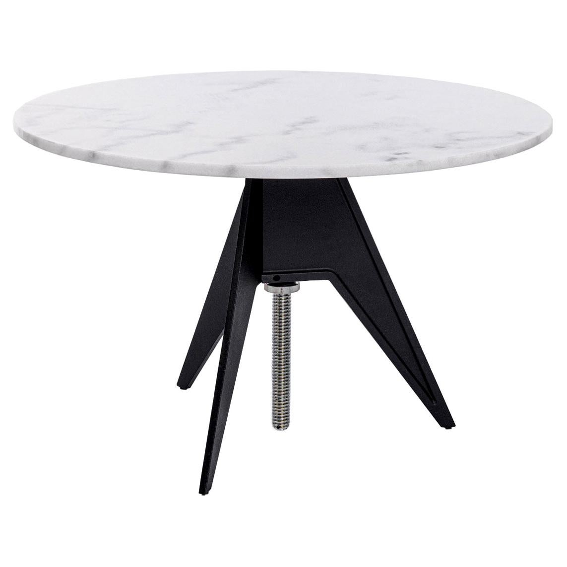 White Marble-Top Adjustable Height Screw Cafe Table, 900mm top