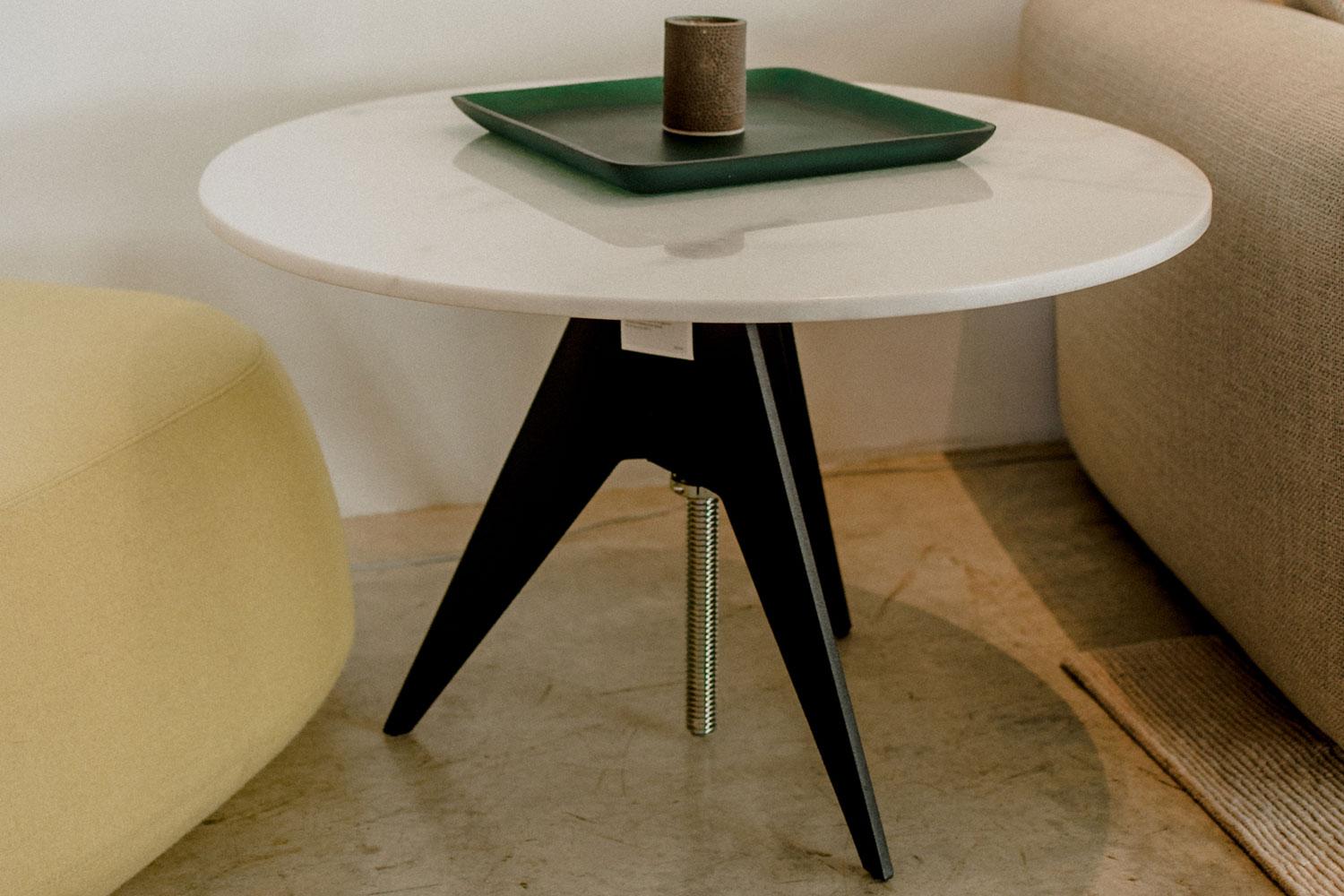 Modern White Marble Top and Black Iron Base Adjustable Height Table, Tom Dixon