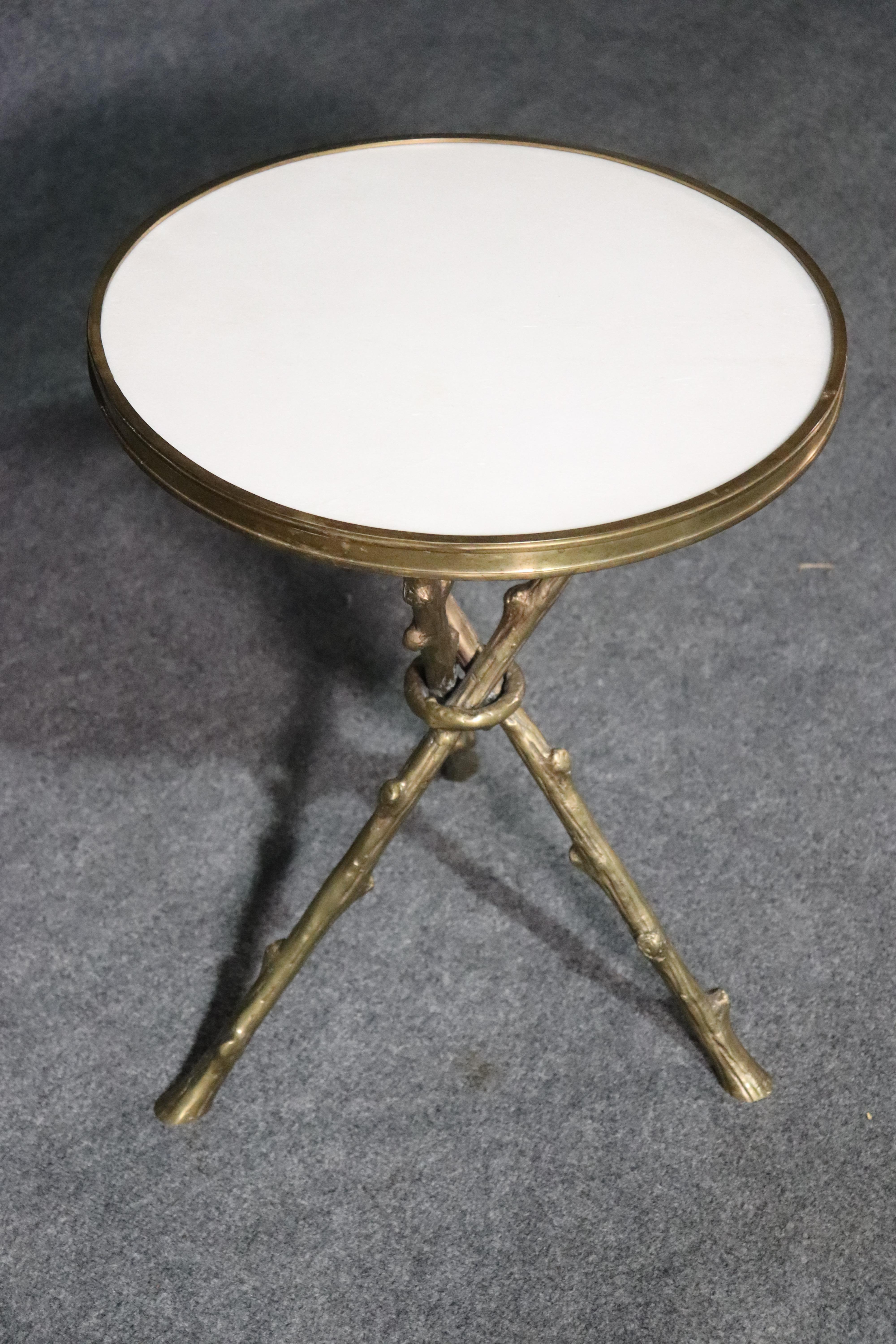 Louis XV White Marble-Top Bronze Faux Bois Baguès Style End Occasional Table, circa 1980