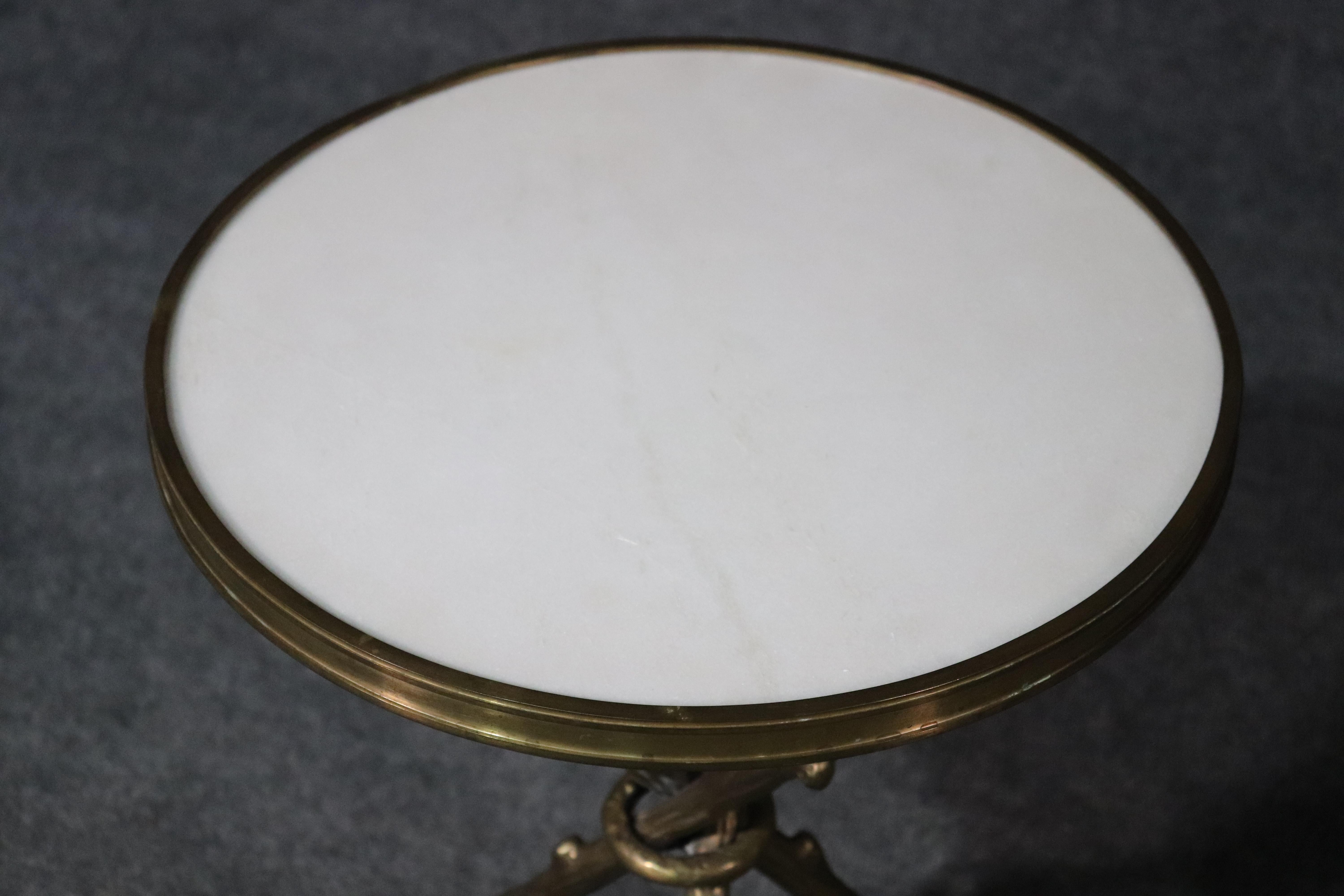 French White Marble-Top Bronze Faux Bois Baguès Style End Occasional Table, circa 1980