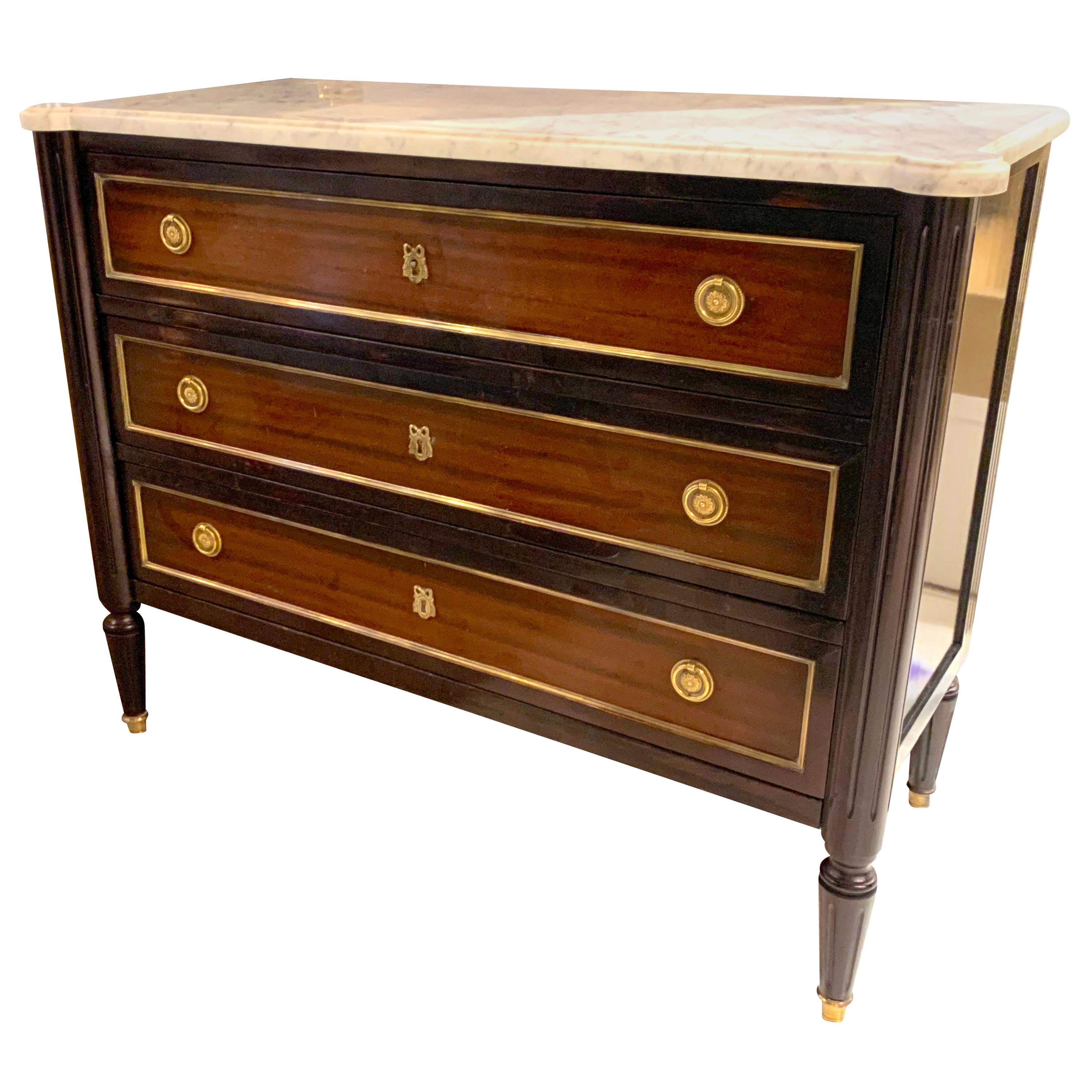 White Marble-Top Commode in the Style of French Empire, France, 1980s