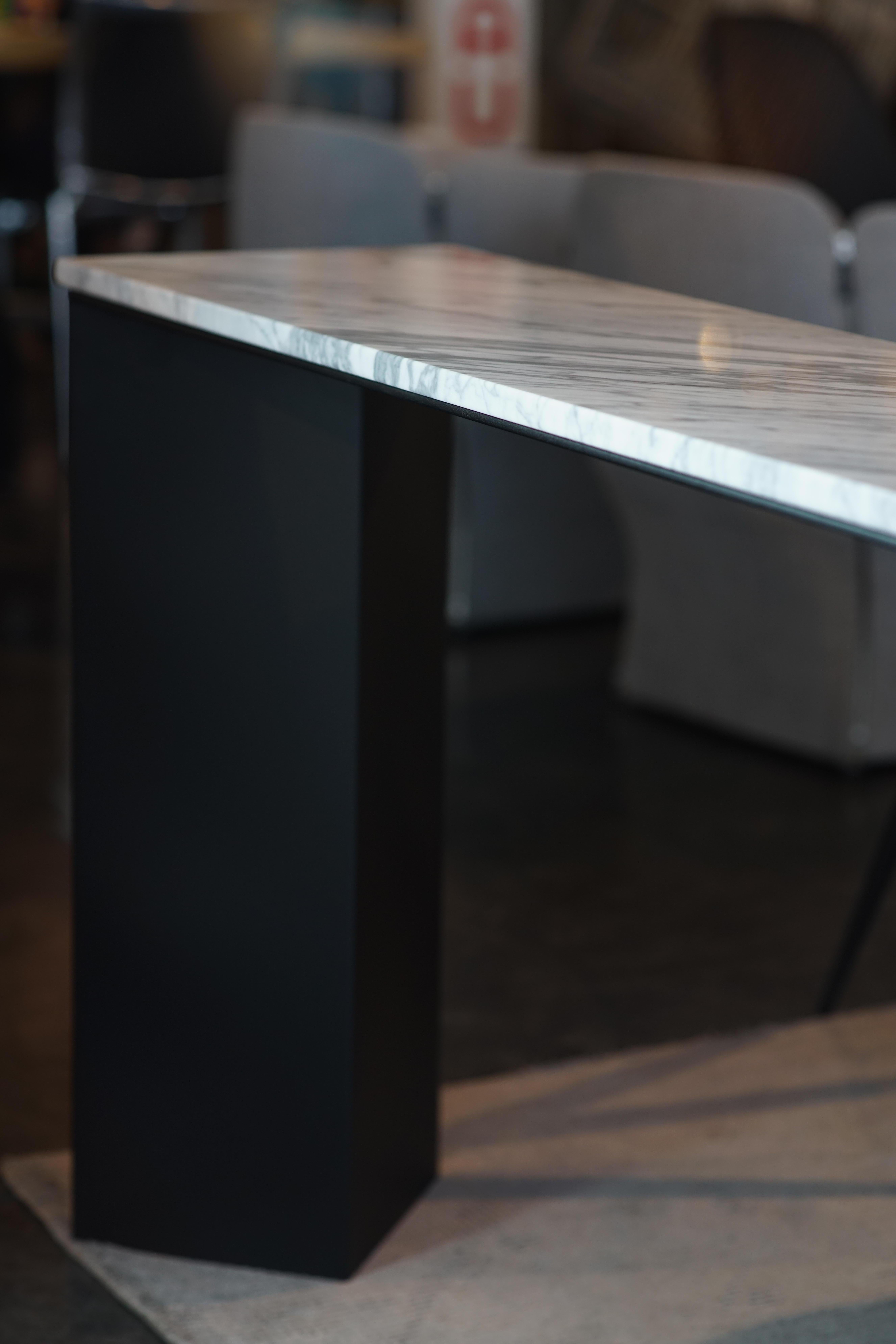 Modern White Marble-Top Console with Metal base in Black Color For Sale