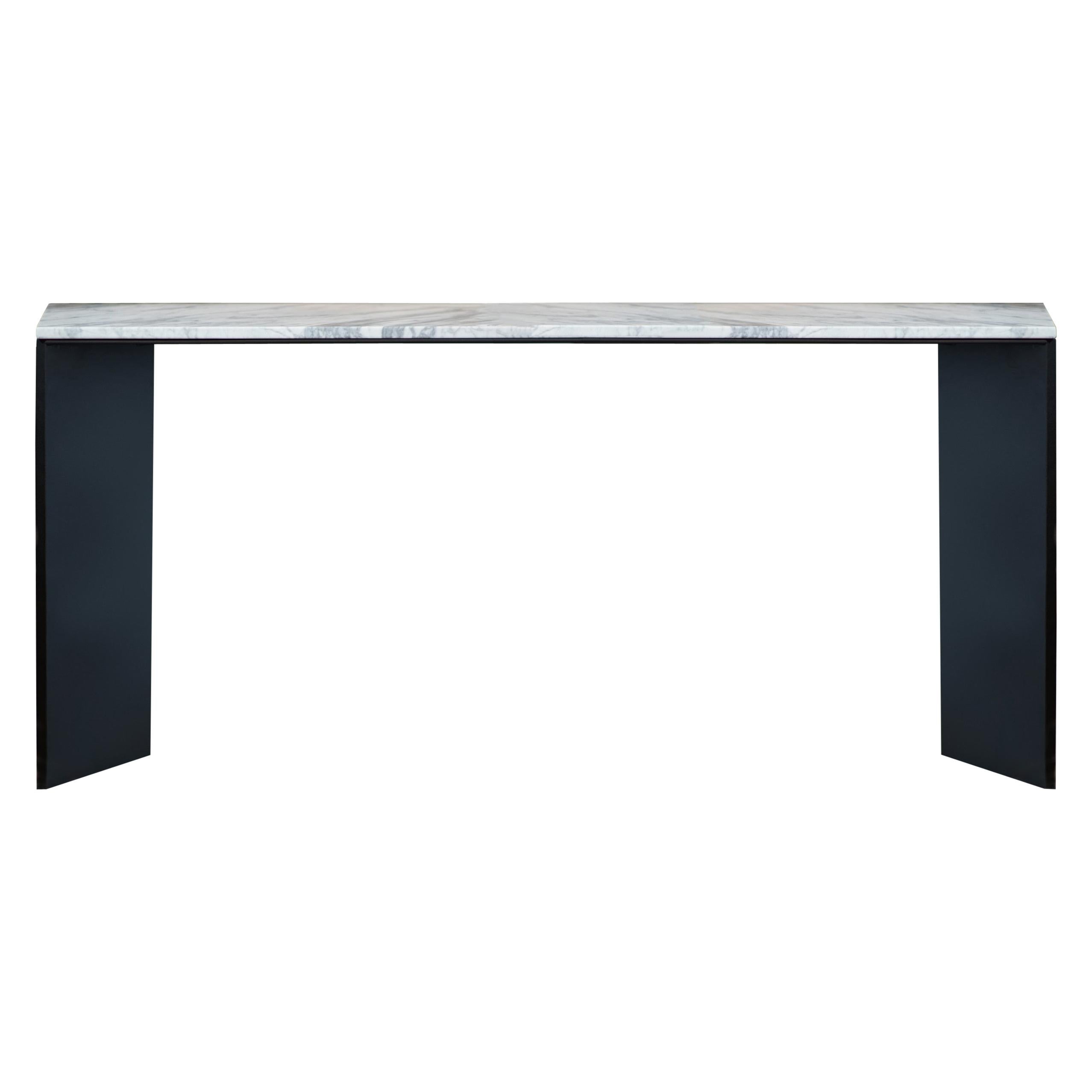 White Marble-Top Console with Metal base in Black Color For Sale