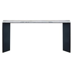 White Marble-Top Console with Metal base in Black Color