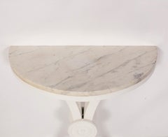 White Marble Top Demilune Wall Console circa 1940s