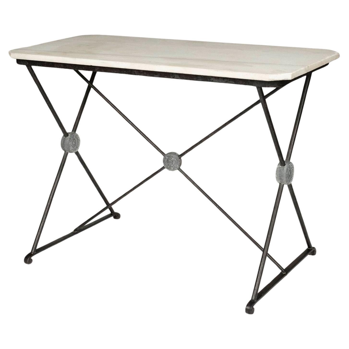 White Marble Top Iron Table For Sale