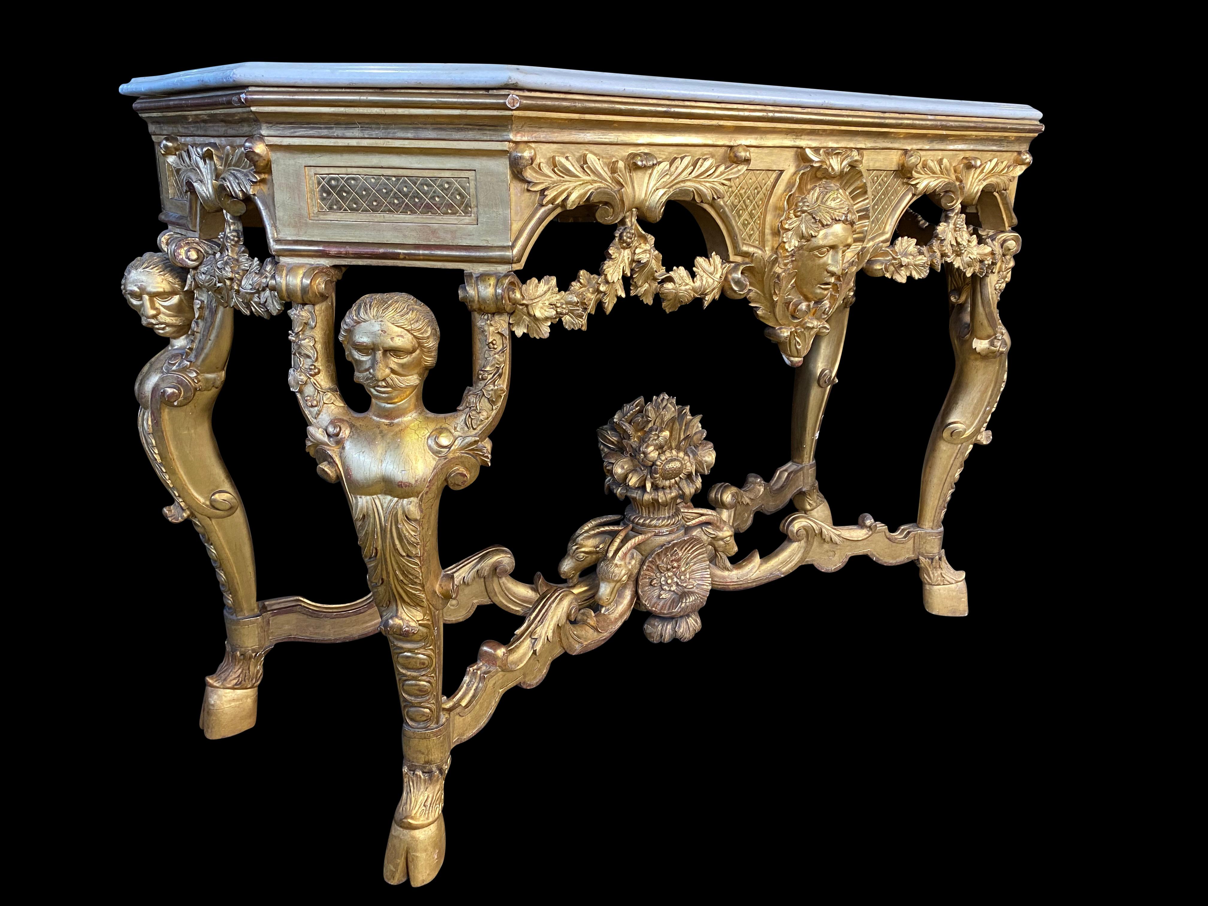 White Marble Top Italian Console, Rococo, 18th-19th Century In Good Condition For Sale In London, GB