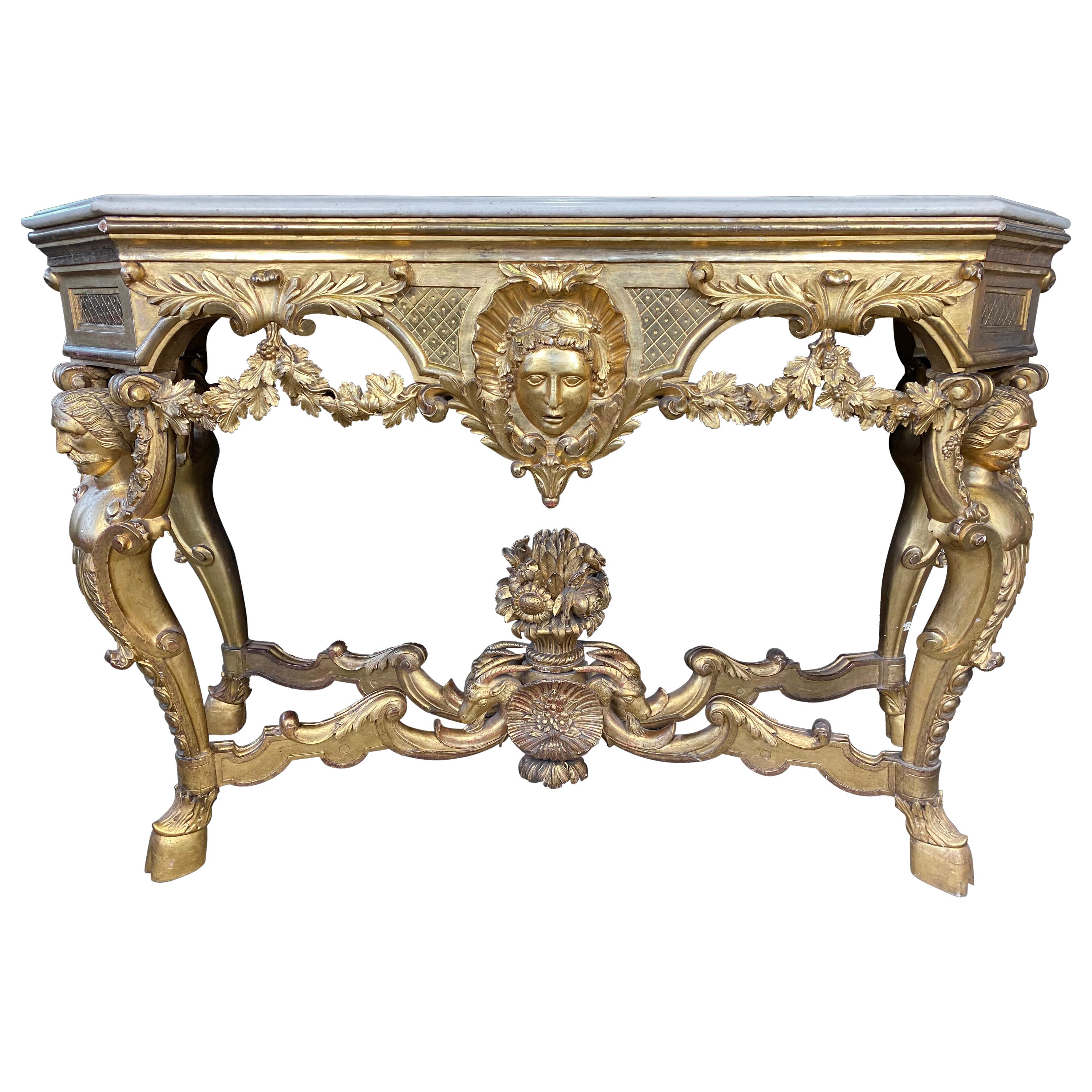 White Marble Top Italian Console, Rococo, 18th-19th Century For Sale