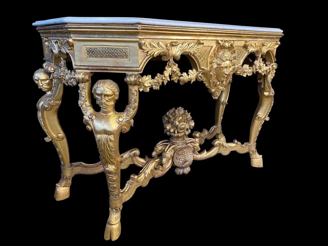 White Marble Top Italian Console, Rococo, 18th-19th Century In Good Condition For Sale In Southall, GB