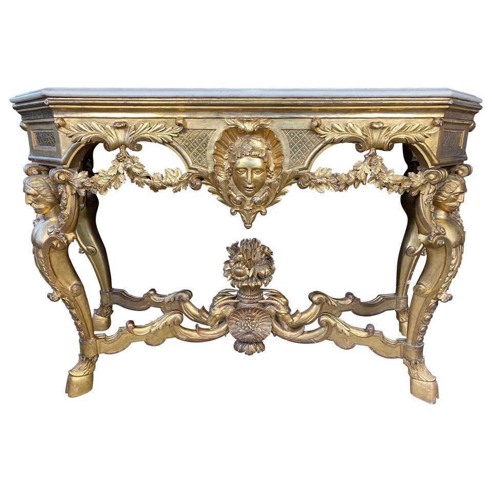 Consola Rococo 19th Century Rococo Marble Top Console at 1stDibs