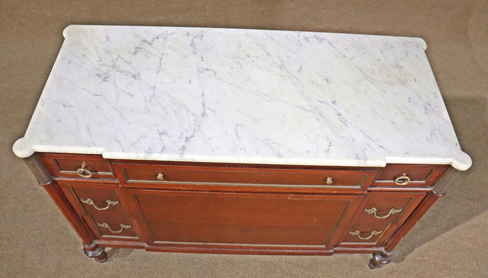 White Marble Top Mahogany Maison Jansen Style Directoire Commode For Sale 3