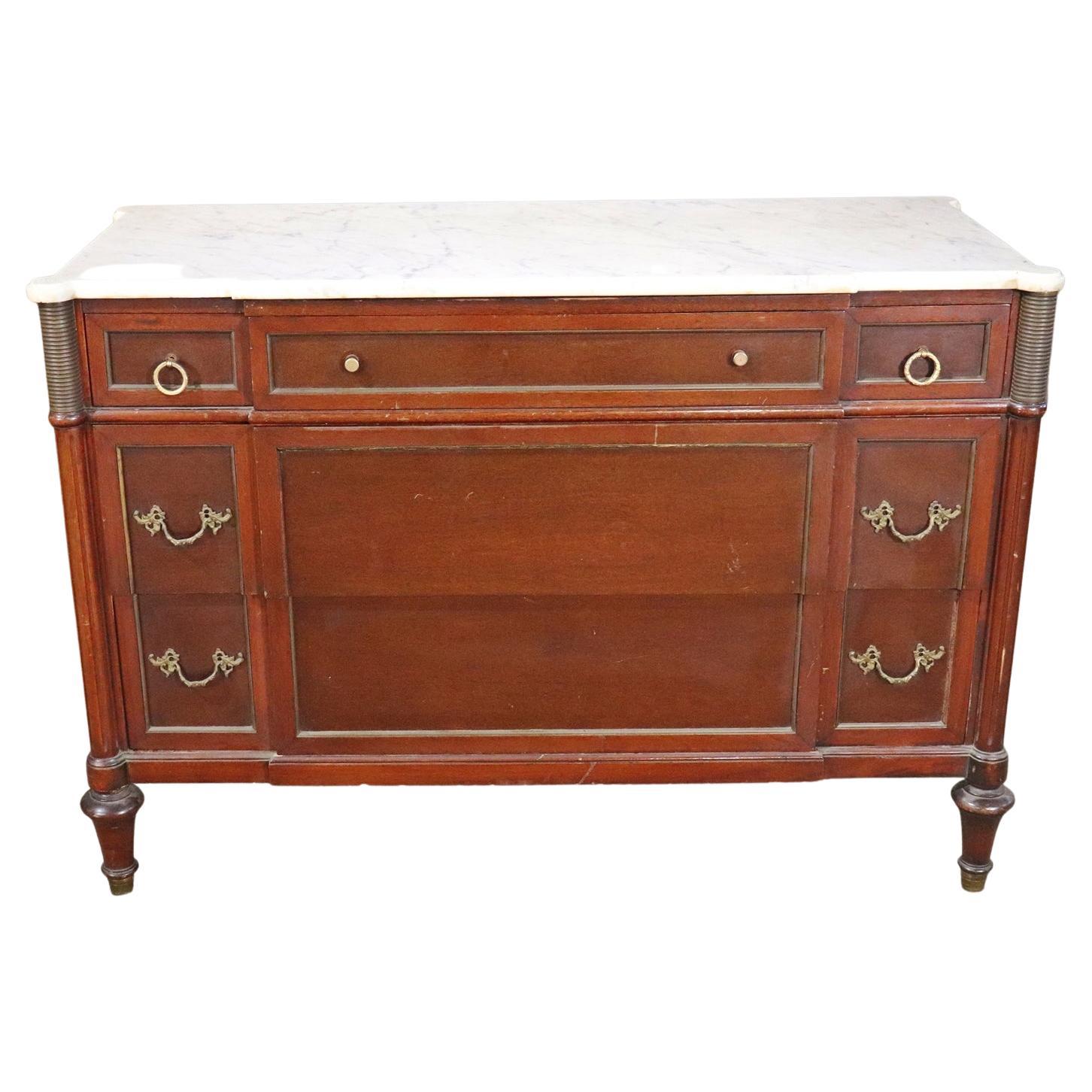 White Marble Top Mahogany Maison Jansen Style Directoire Commode For Sale