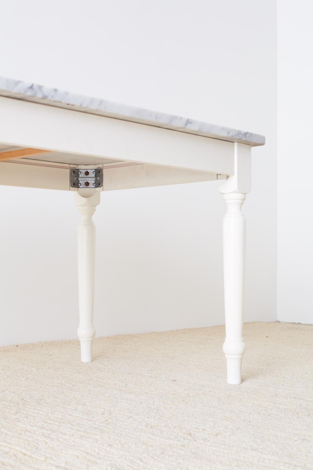 White Marble-Top Painted Farmhouse Dining Table 2