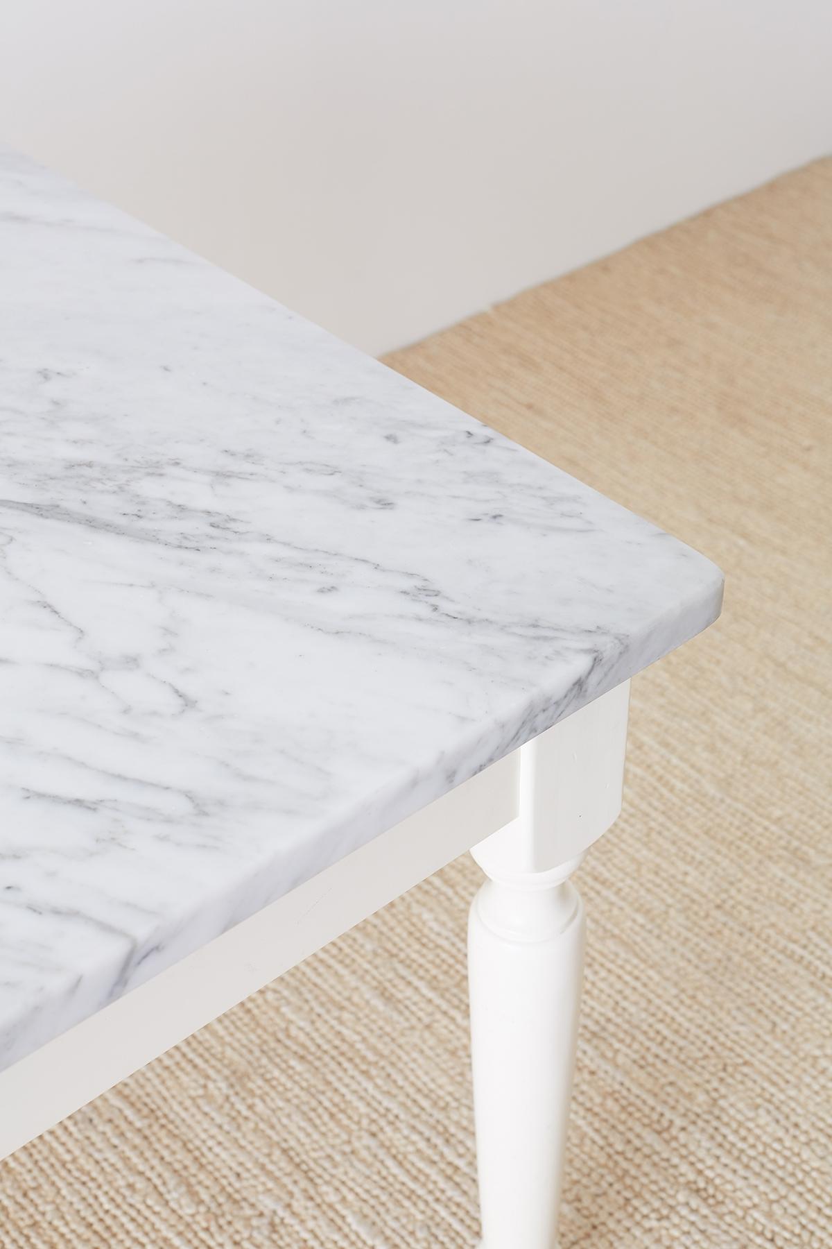 White Marble-Top Painted Farmhouse Dining Table 7