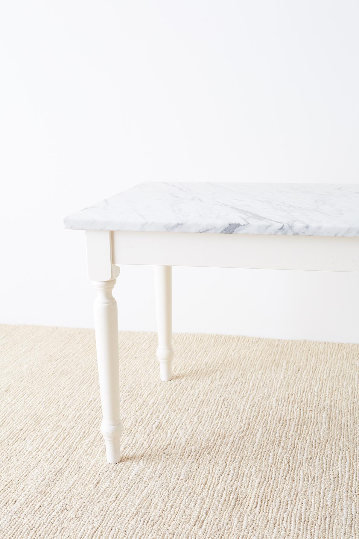 Country White Marble-Top Painted Farmhouse Dining Table