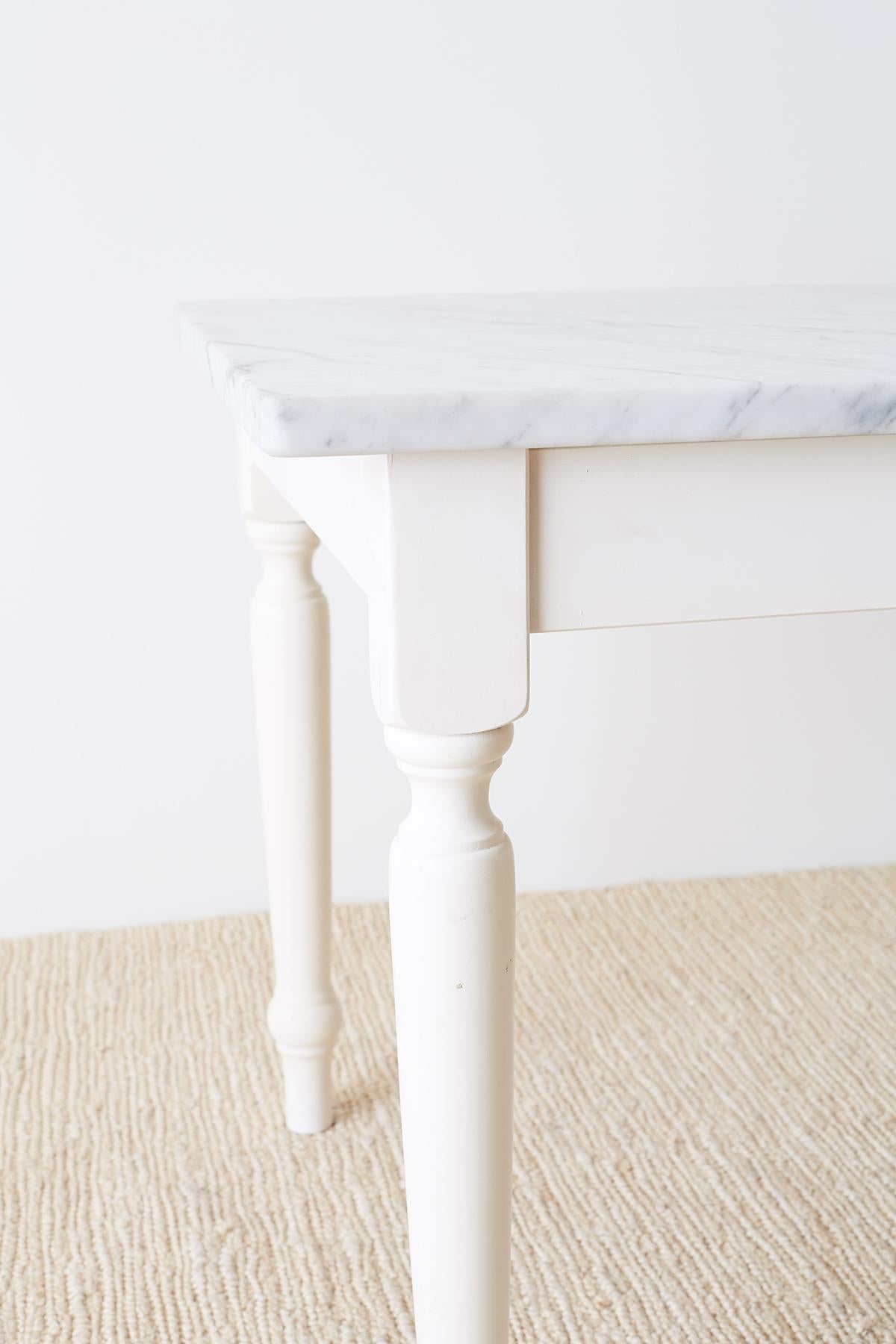 American White Marble-Top Painted Farmhouse Dining Table