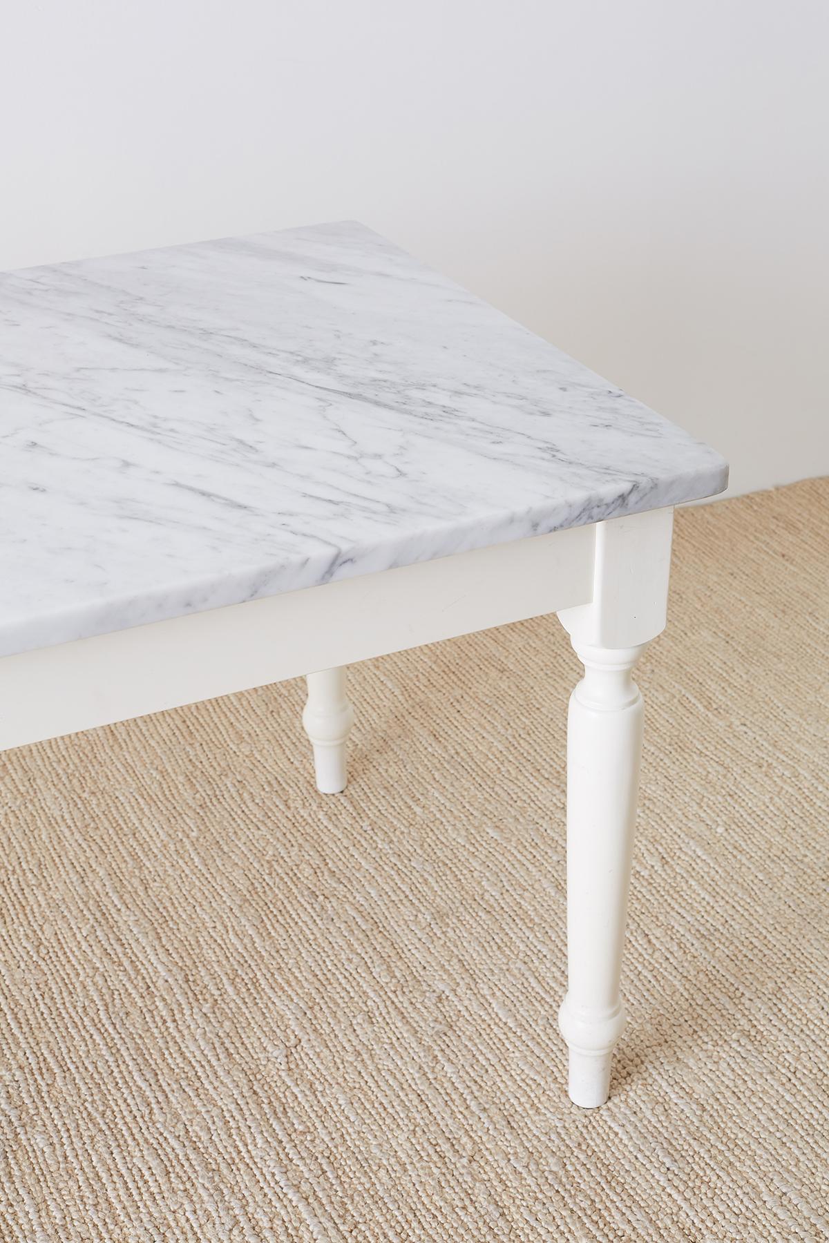 20th Century White Marble-Top Painted Farmhouse Dining Table