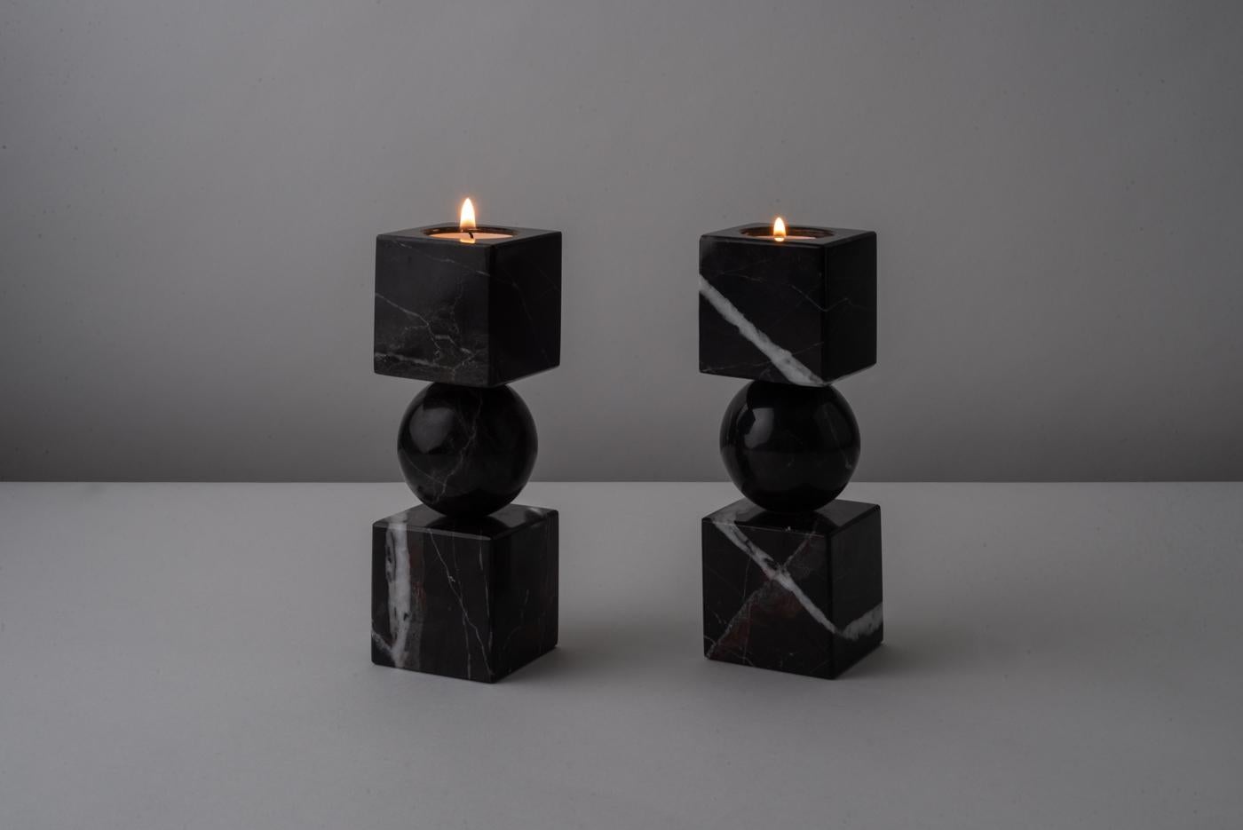Totem-Kerzenständer aus weißem Marmor 6