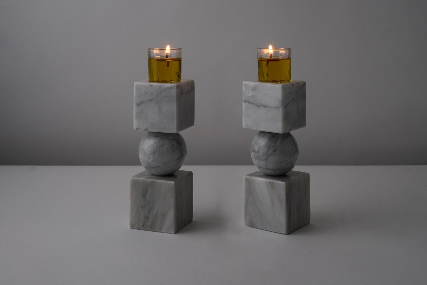 White Marble TOTEM Candle Holders For Sale 9