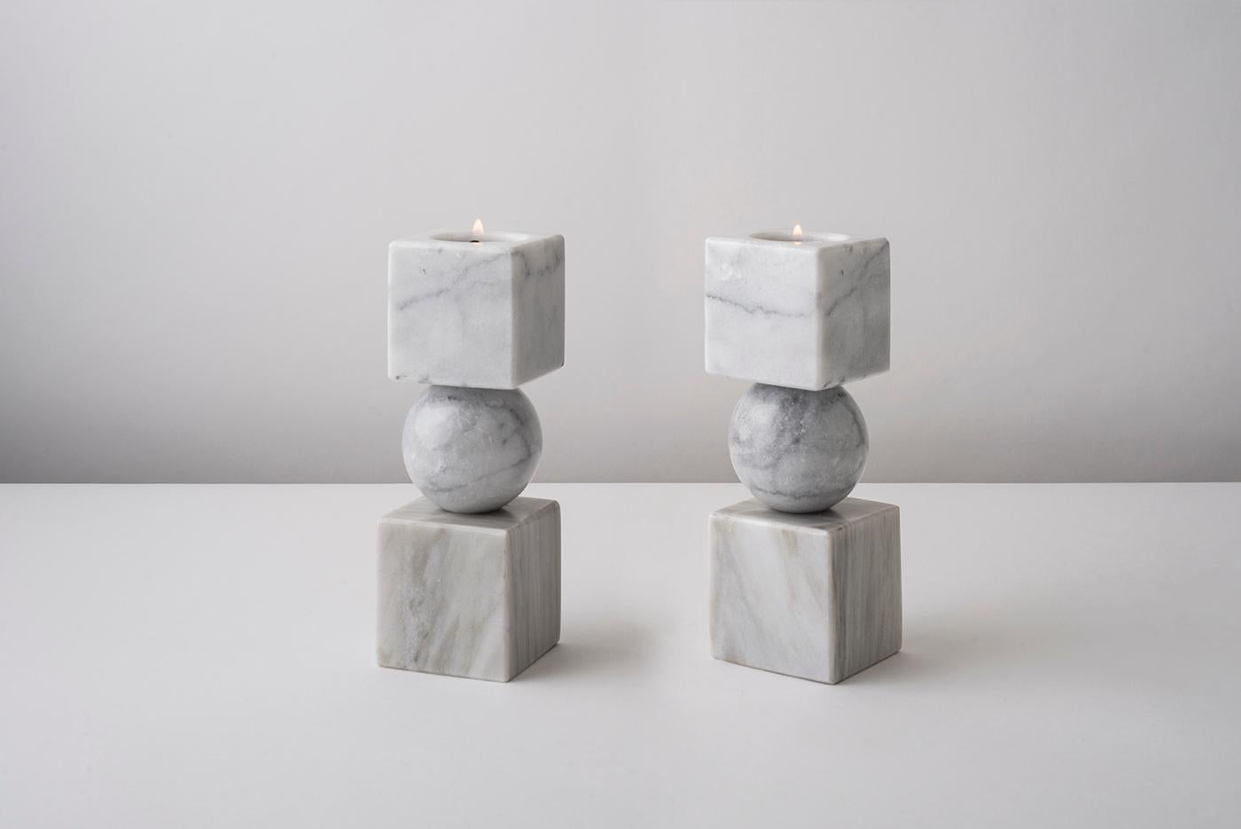 Porte-bougies Totem marbre blanc 9