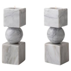 Porte-bougies Totem marbre blanc