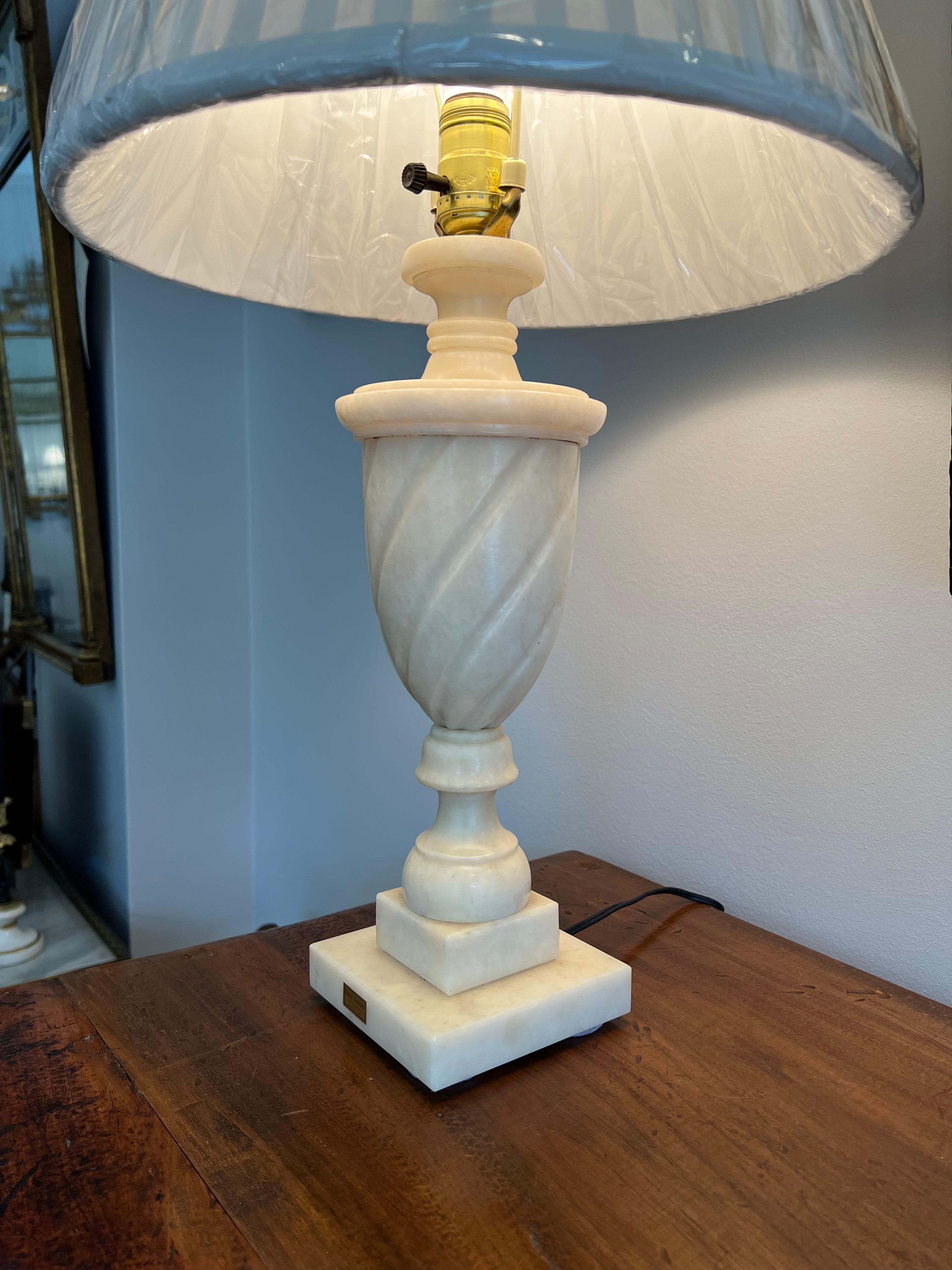 Italian White Marble Urn Form Lamp    For Sale