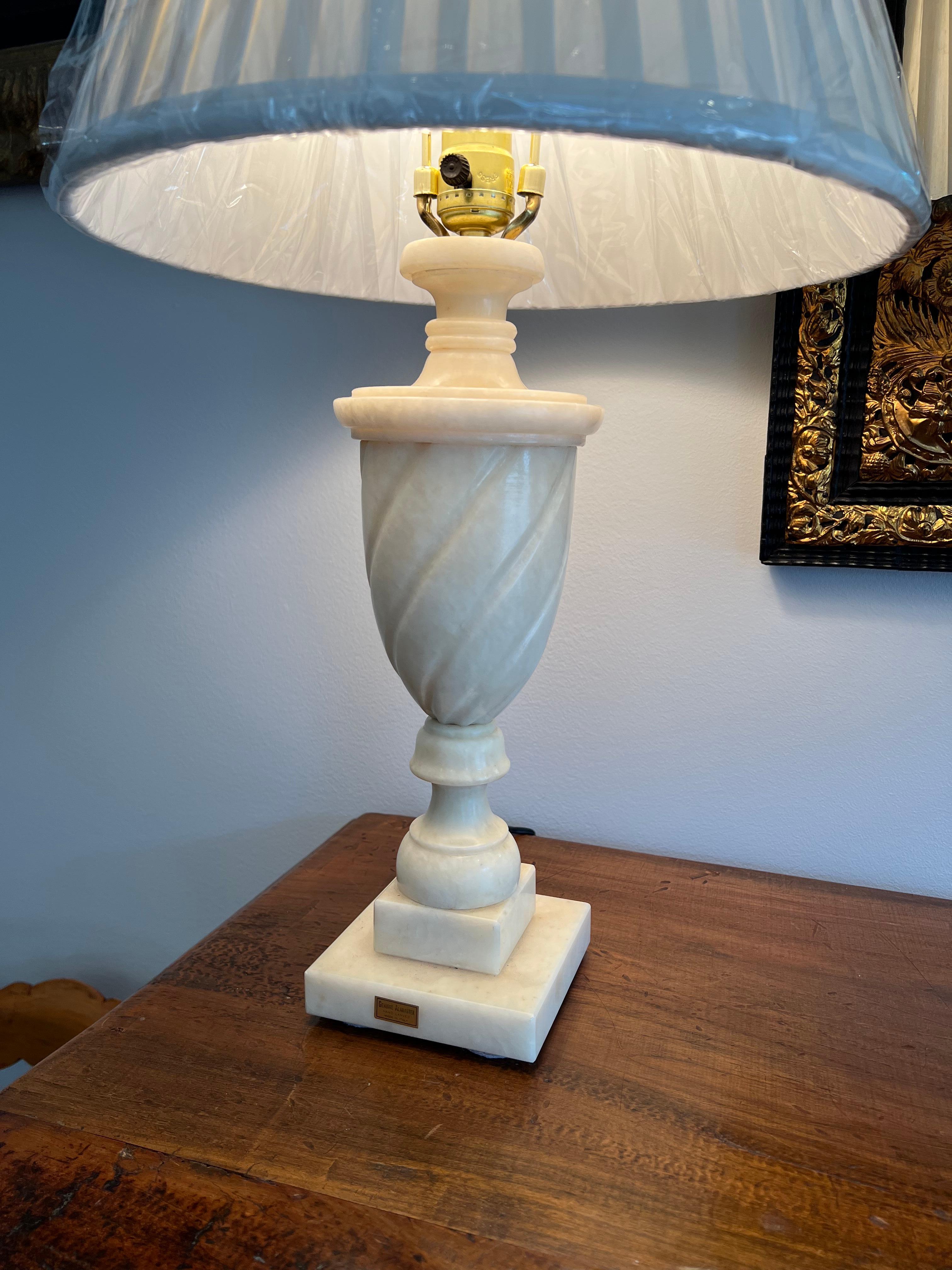Polished White Marble Urn Form Lamp    For Sale