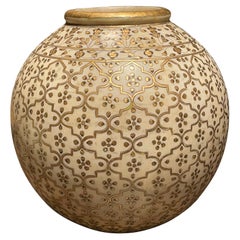 White Marble Vase With Printed Gold Overlay, India, Contemporary