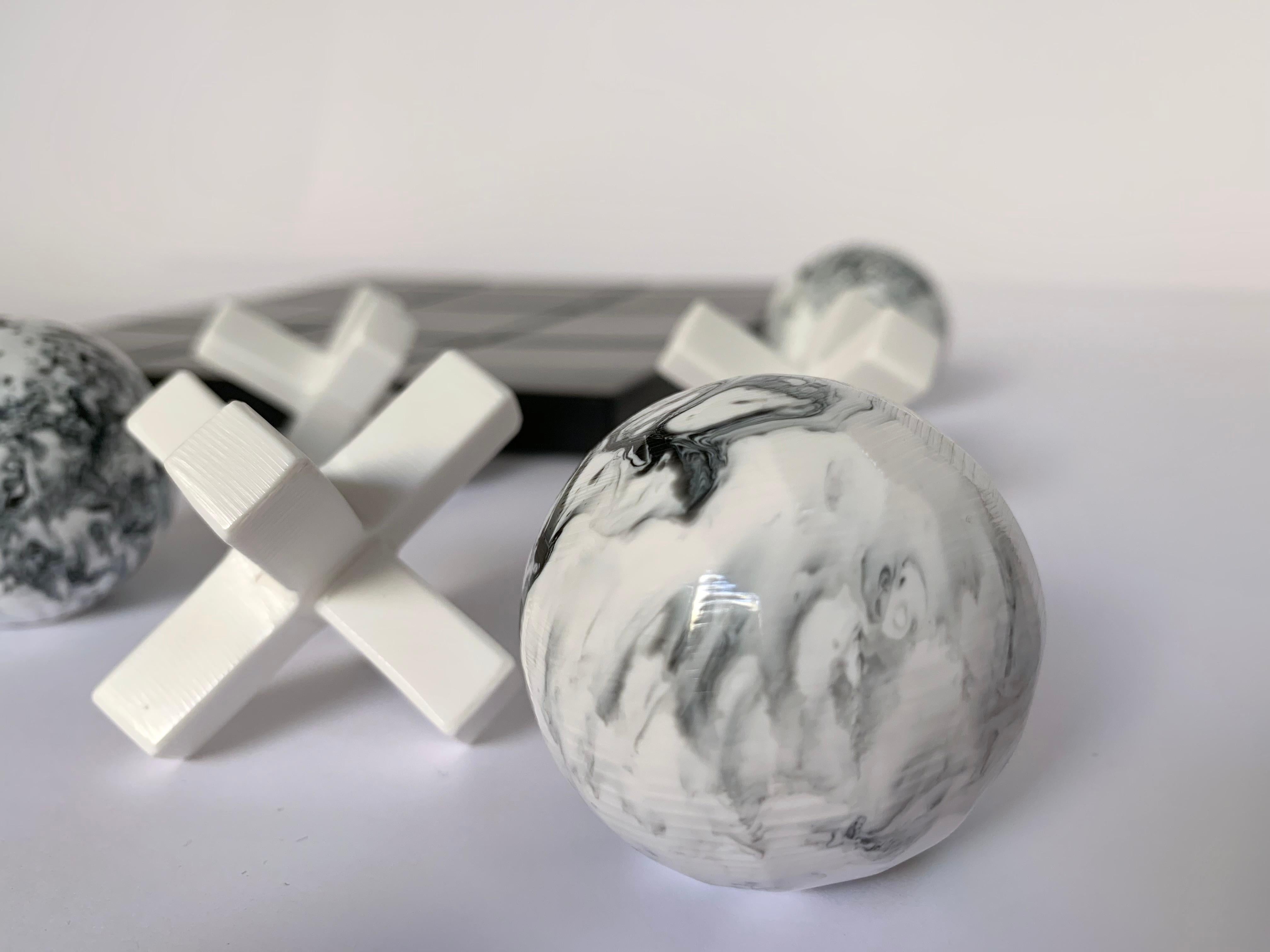Mexican White Marbled Resin Tic Tac Toe by Paola Valle For Sale