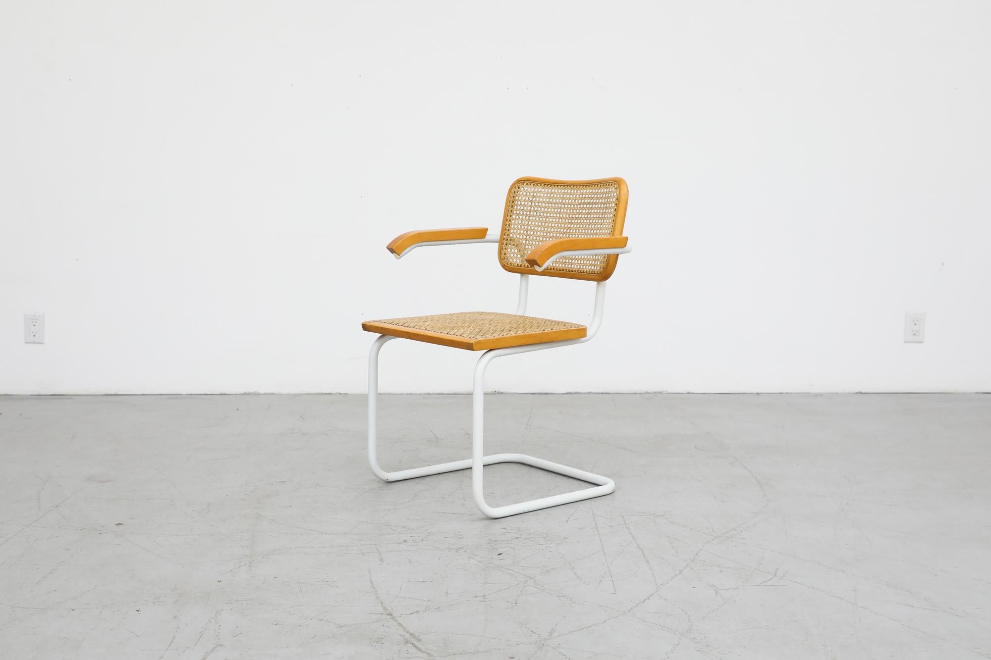 Mid-Century Modern White Framed Marcel Breuer 'B64' Cesca Armchair w/ Cane Seat by Gavina, c. 1960 For Sale