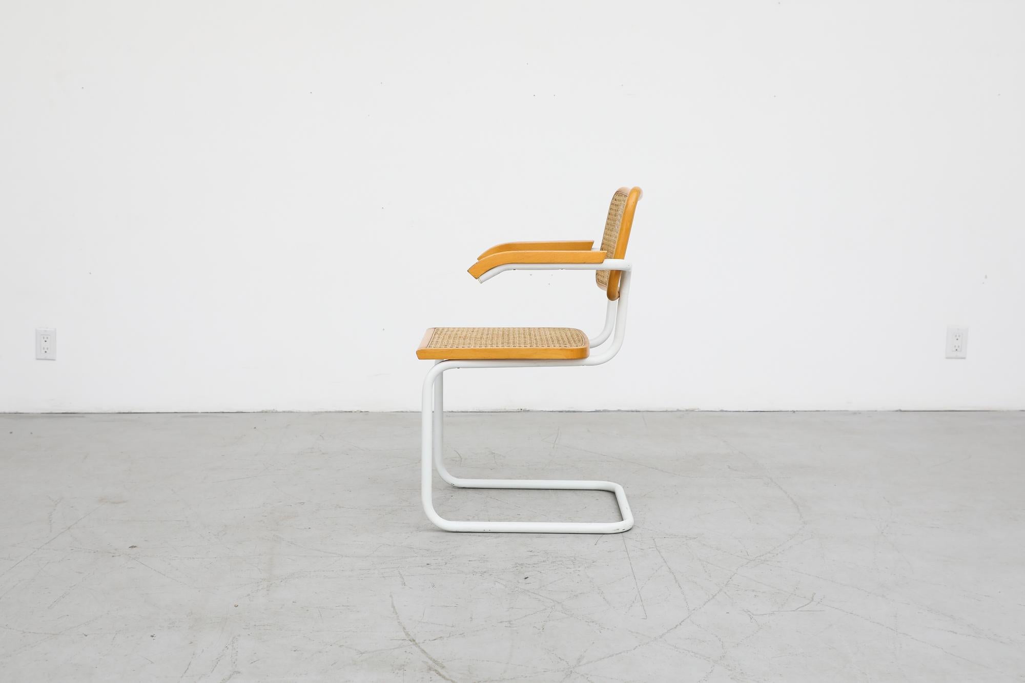 Italian White Framed Marcel Breuer 'B64' Cesca Armchair w/ Cane Seat by Gavina, c. 1960 For Sale