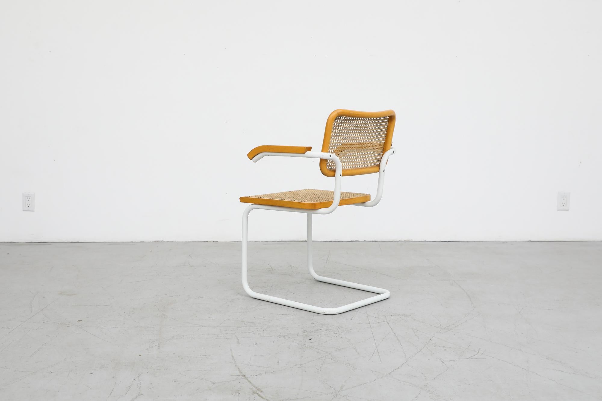 White Framed Marcel Breuer 'B64' Cesca Armchair w/ Cane Seat by Gavina, c. 1960 In Good Condition For Sale In Los Angeles, CA