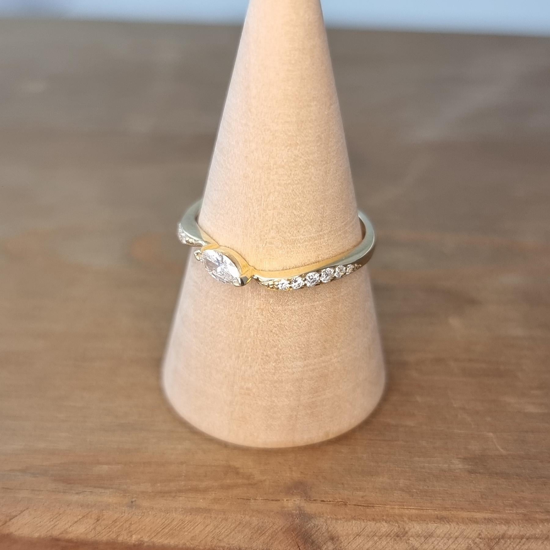 White Marquise and Round Diamonds Ring in 14K Yellow Gold For Sale 1