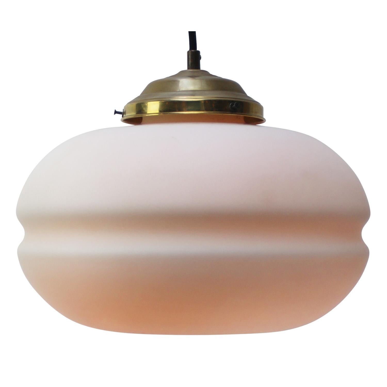 Mid-Century Modern White Mat Opaline Glass Brass Vintage Pendant Lights For Sale